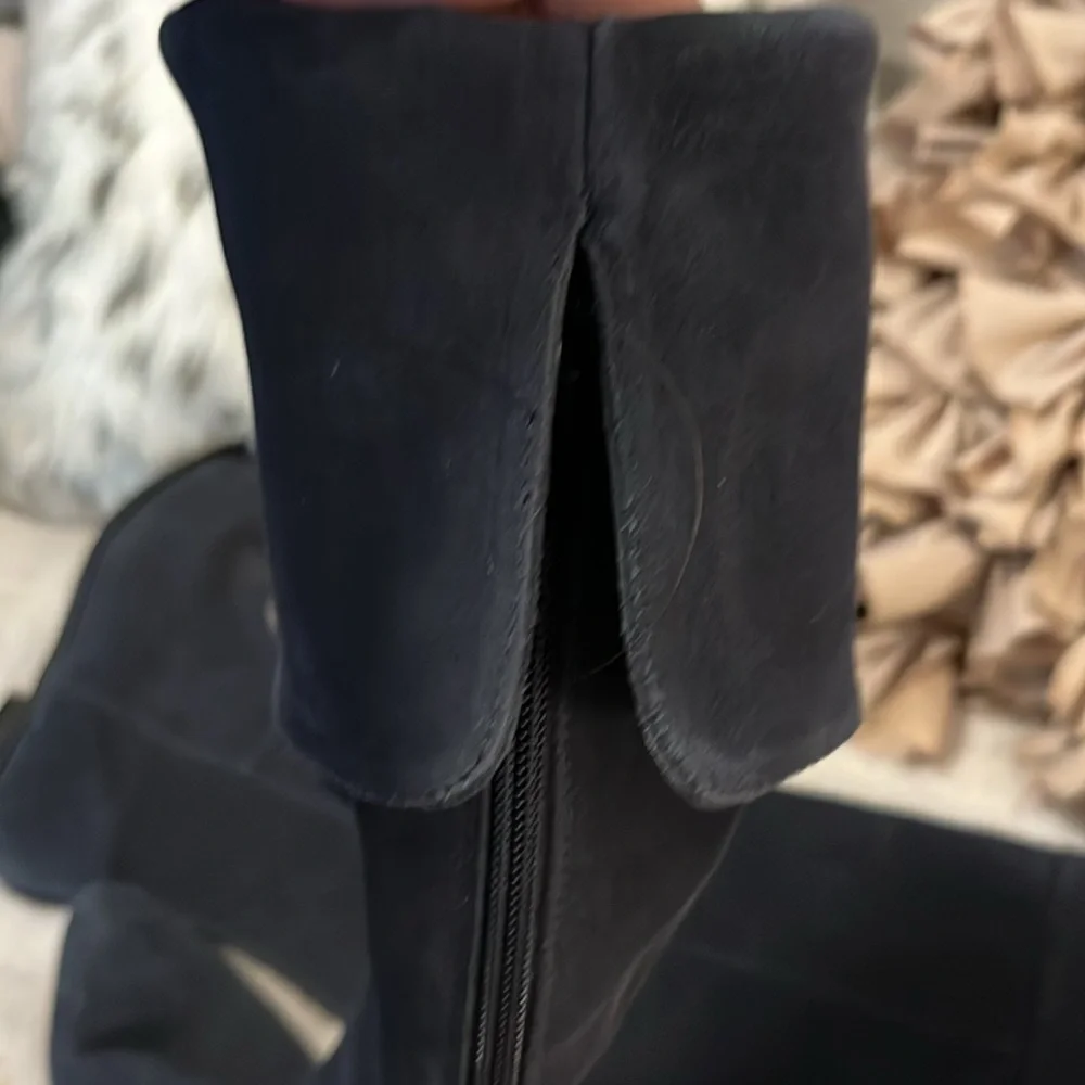 Seychelles Dark Midnight Blue Gray Suede Leather Knee-high Almond Toe Boots Sz 6